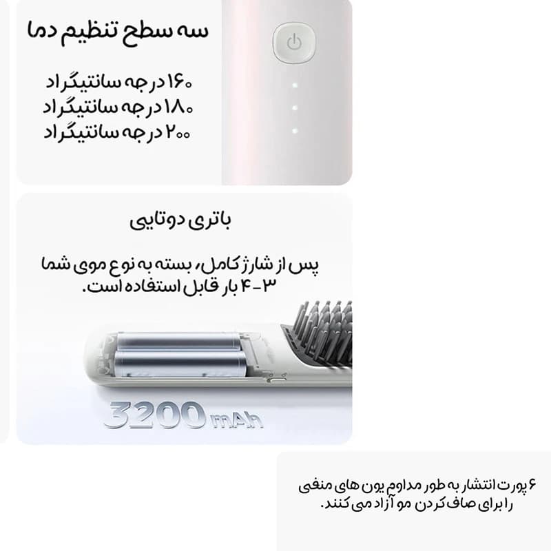 برس حرارتی میجیا شیائومی مدل Mijia Cordless Hair Straightener Brush MJZFS01LF