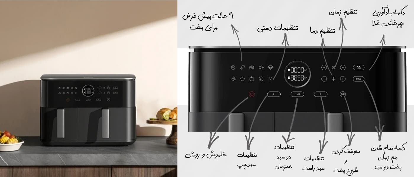 سرخ کن بدون روغن شیائومی مدل Xiaomi Dual Zone Air Fryer 10L MAF-D1001